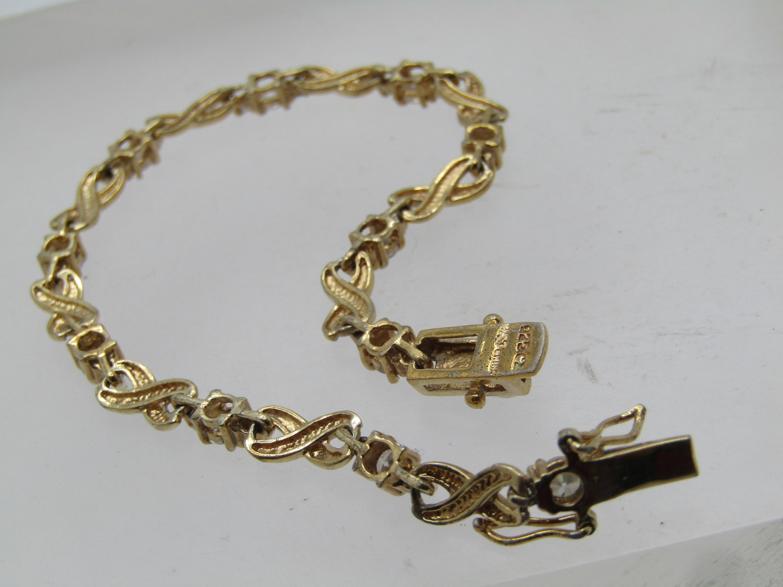Vintage Gold Over Sterling Clear Stone Infinity Bracelet, 7.25", 1980's-1990's - 2