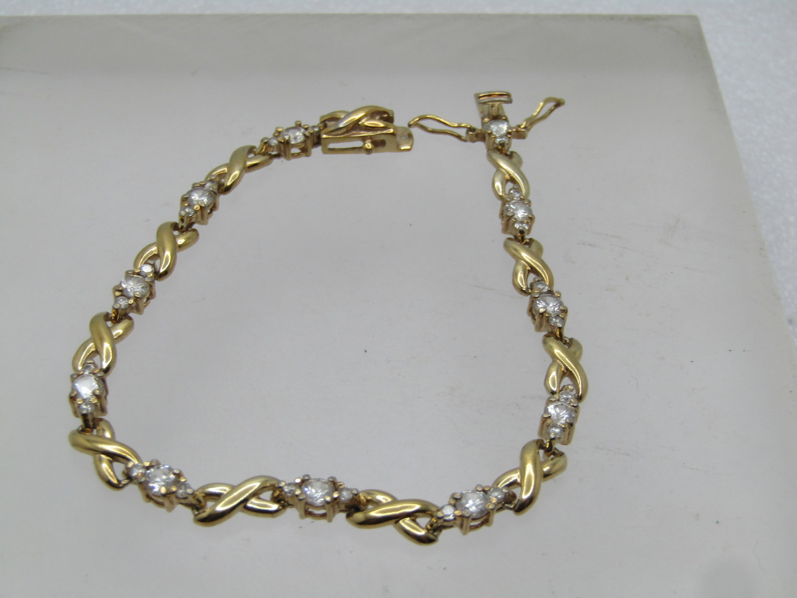 Vintage Gold Over Sterling Clear Stone Infinity Bracelet, 7.25", 1980's-1990's - 3