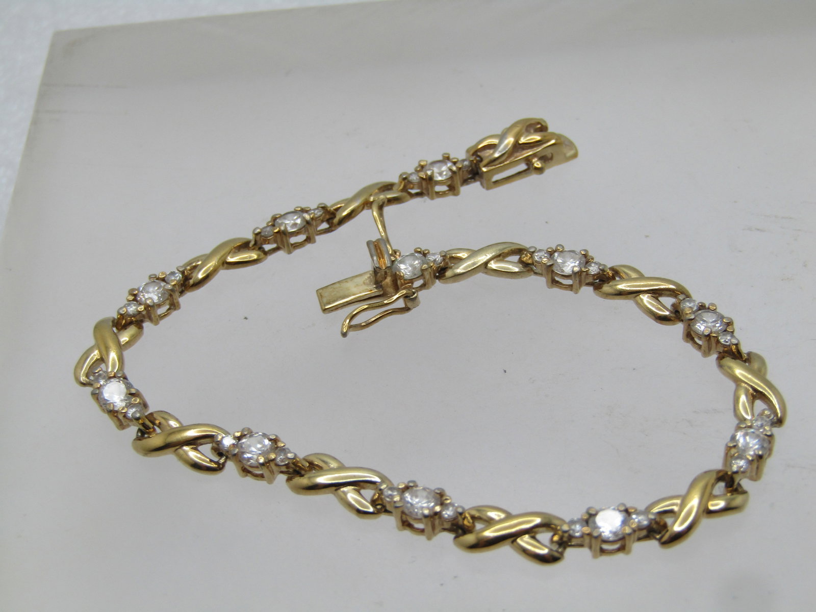 Vintage Gold Over Sterling Clear Stone Infinity Bracelet, 7.25", 1980's-1990's - 4