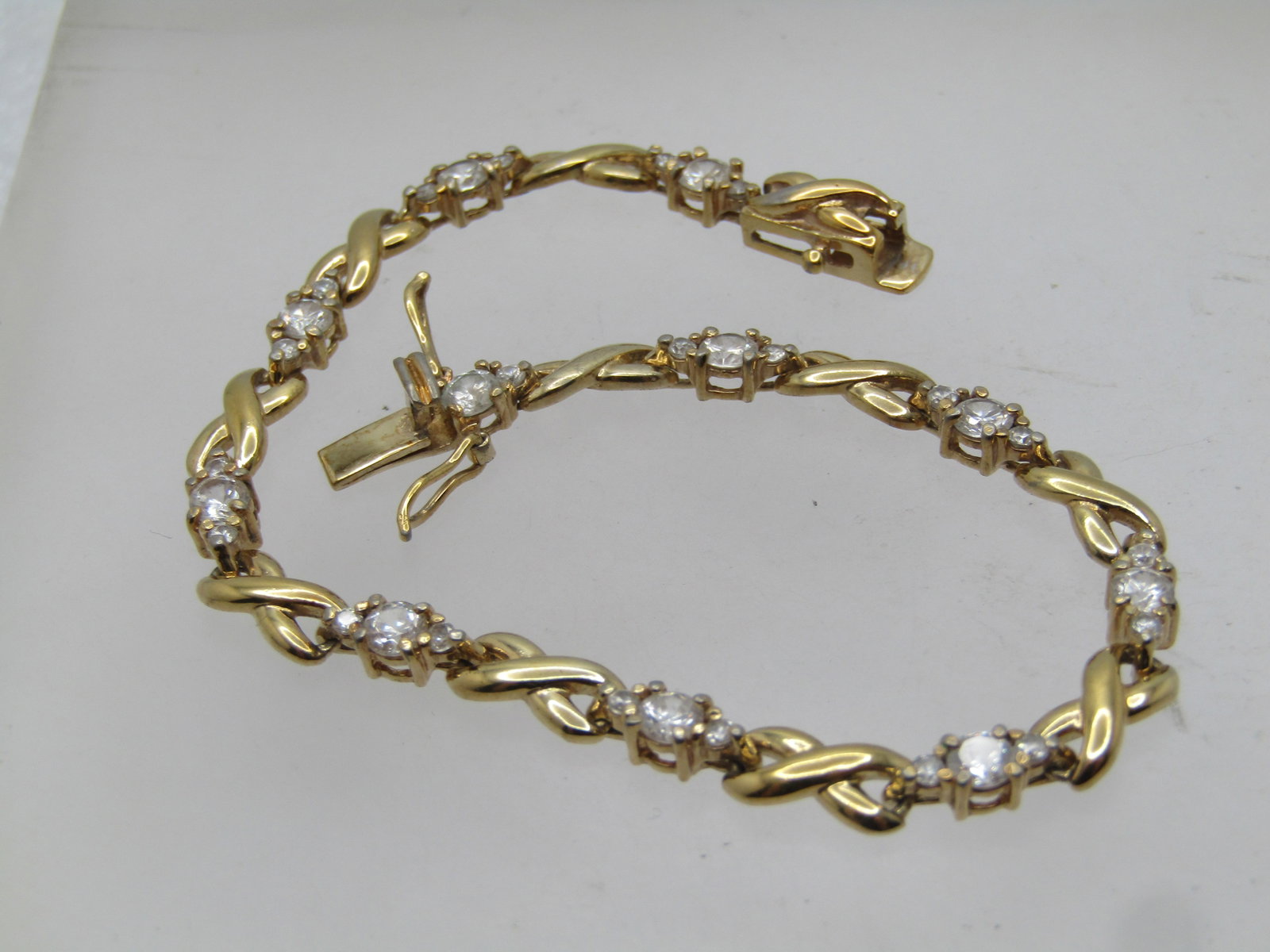 Vintage Gold Over Sterling Clear Stone Infinity Bracelet, 7.25", 1980's-1990's - 5