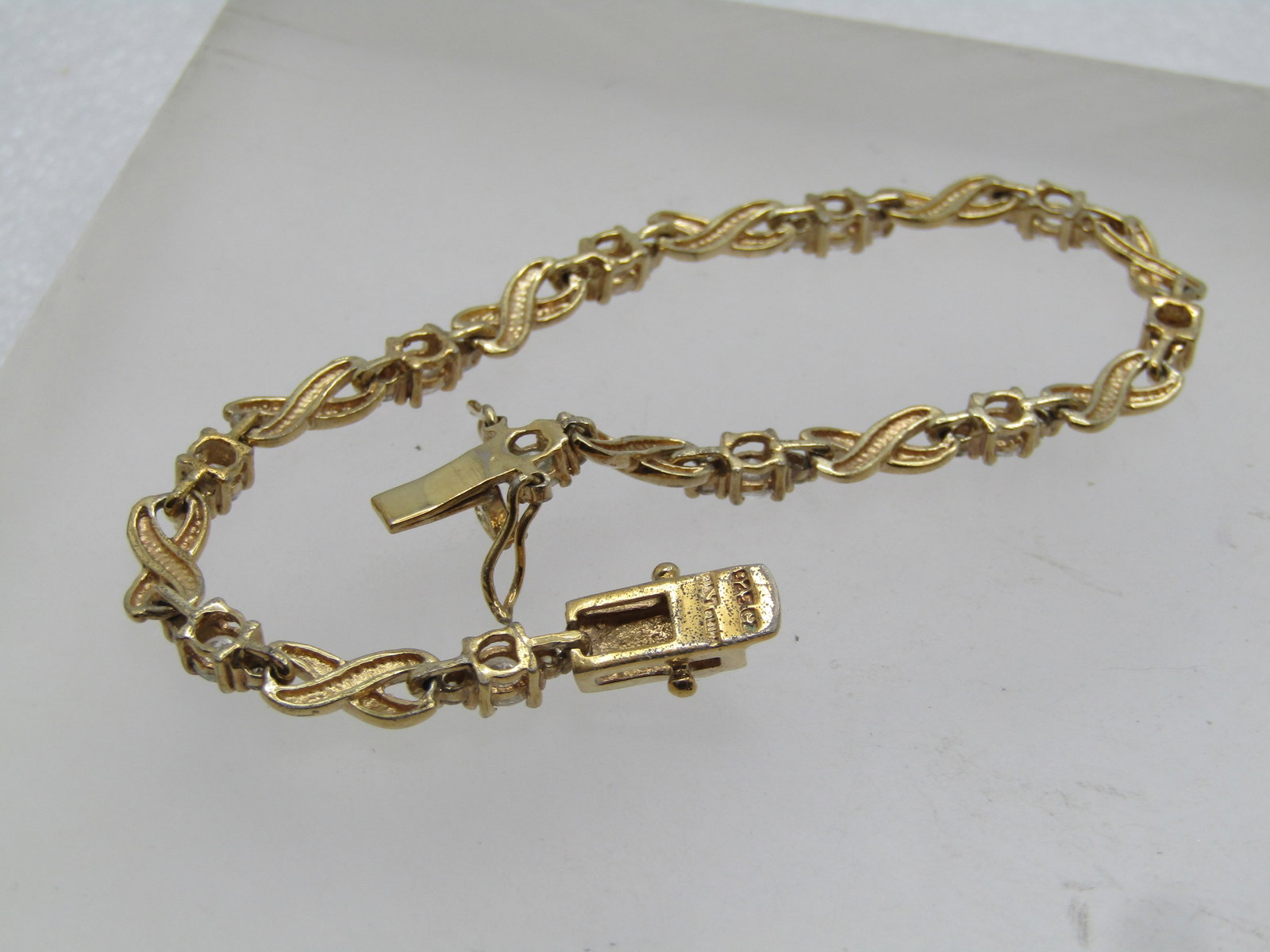 Vintage Gold Over Sterling Clear Stone Infinity Bracelet, 7.25", 1980's-1990's - 6