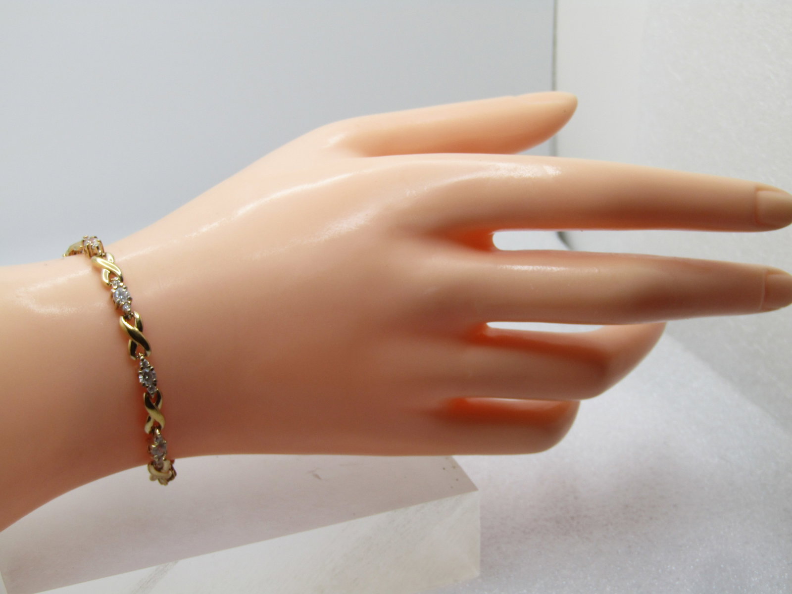 Vintage Gold Over Sterling Clear Stone Infinity Bracelet, 7.25", 1980's-1990's - 7