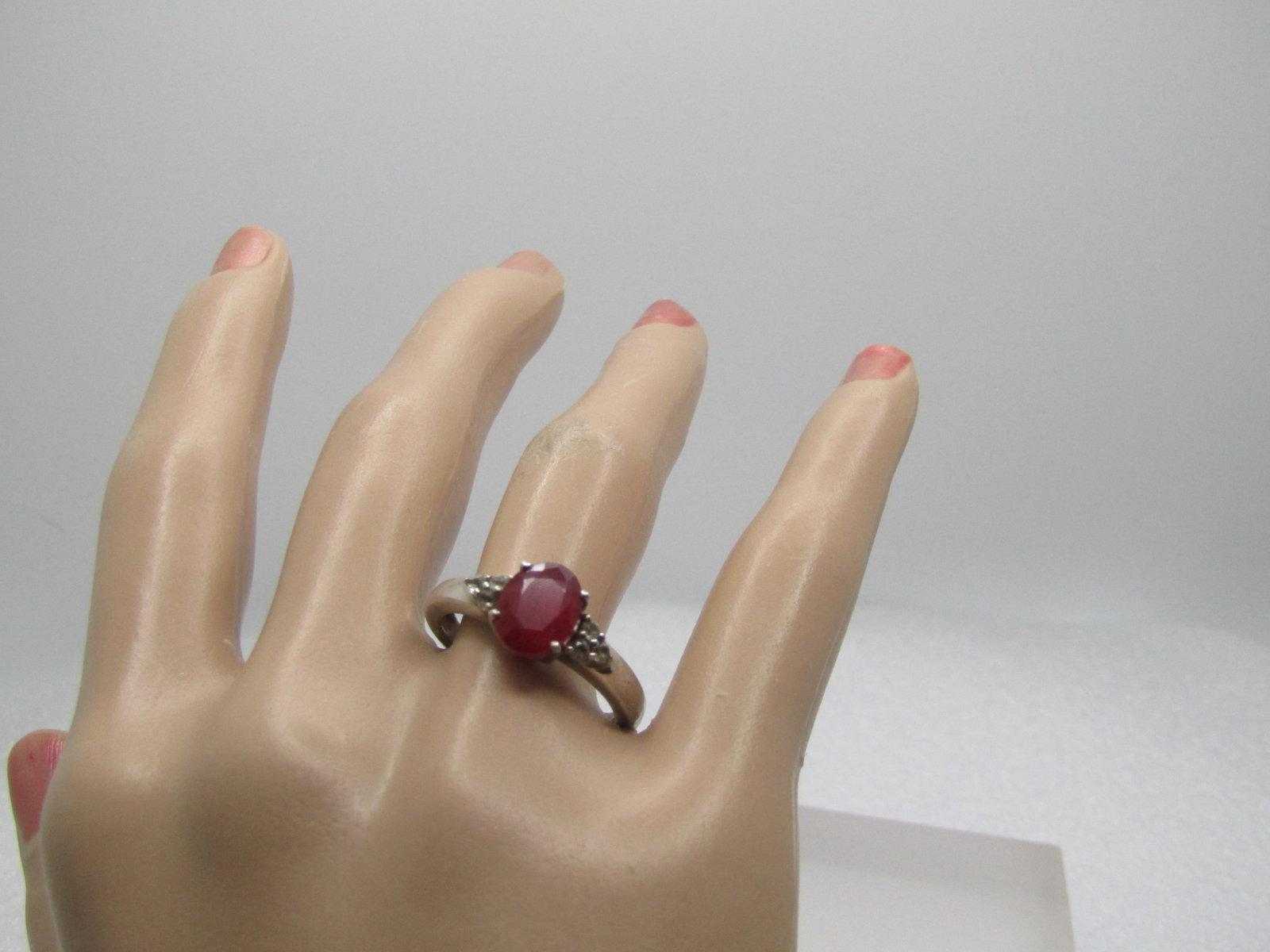 Vintatge Sterling Ruby White Topaz Ring, Sz. 9.25 Signed - 6