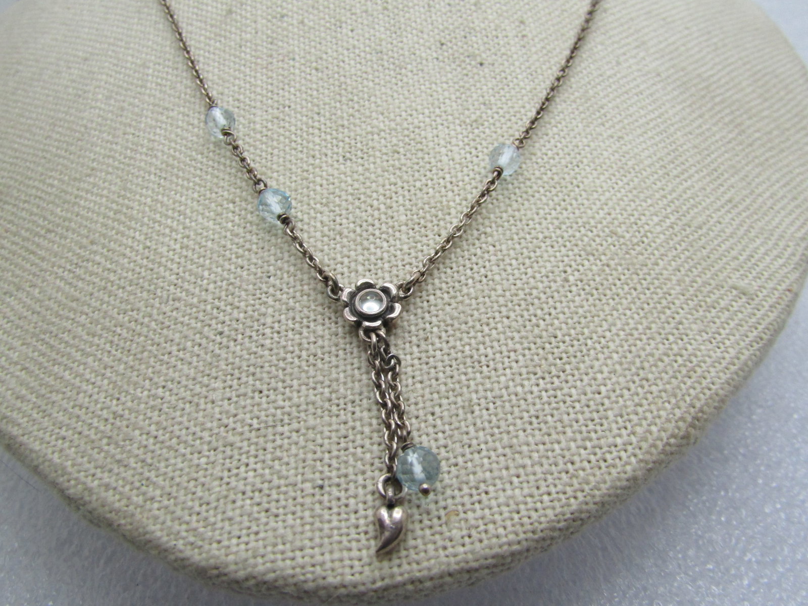 Vintage Sterling Blue Topaz Necklace, Floral Lavalier, 17.5", Signed ALE (Pandora) 1980's-1990's - 3