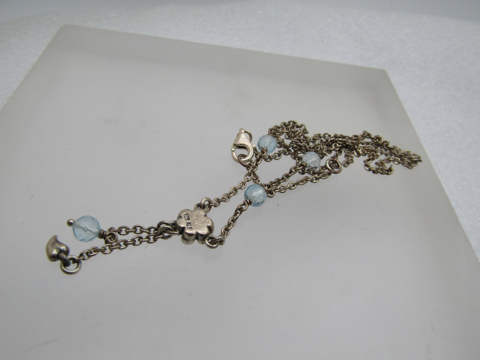 Vintage Sterling Blue Topaz Necklace, Floral Lavalier, 17.5", Signed ALE (Pandora) 1980's-1990's - 5