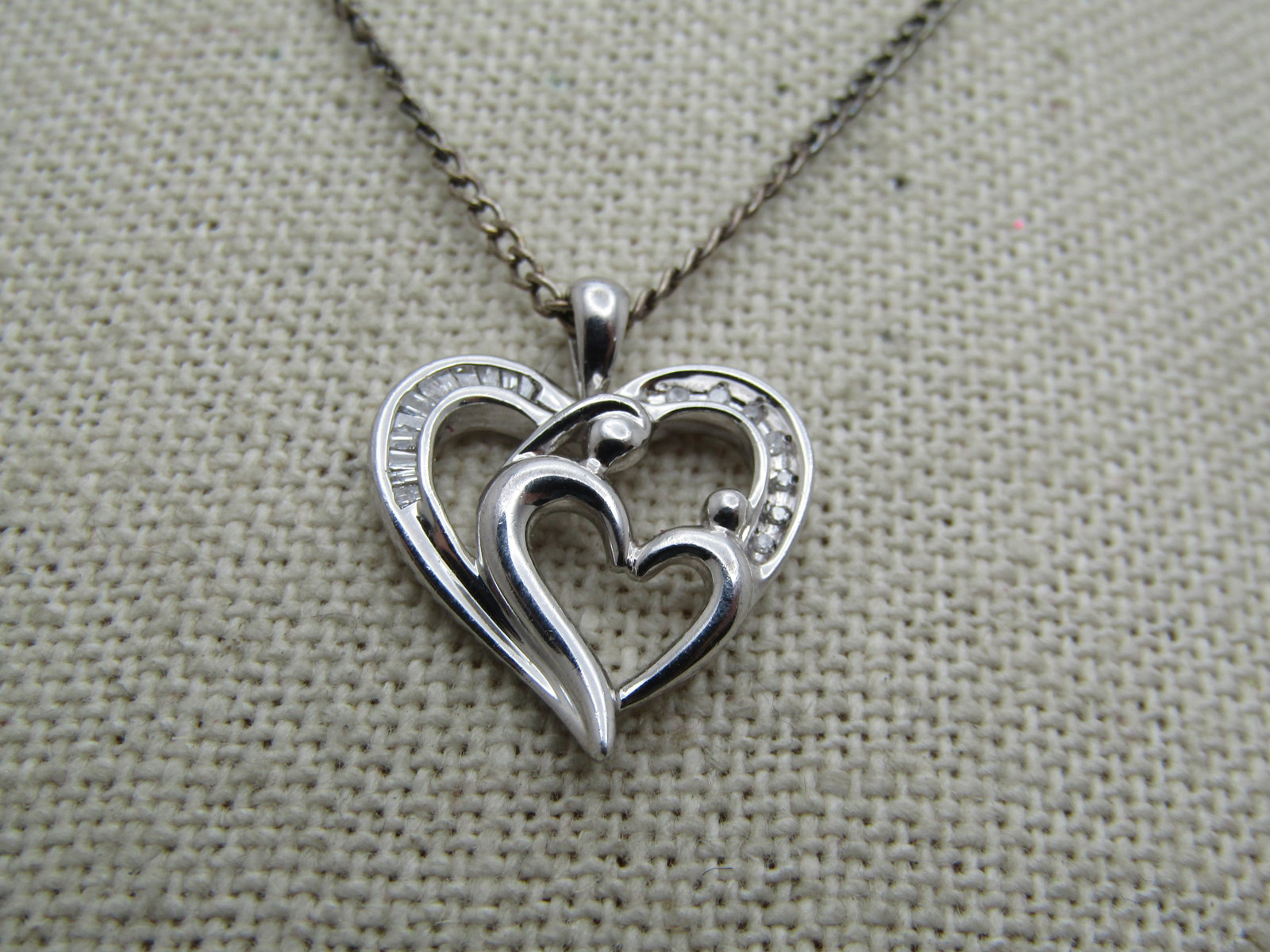 Sterling and Diamond Mother/Child Heart Necklace , 18" - 2