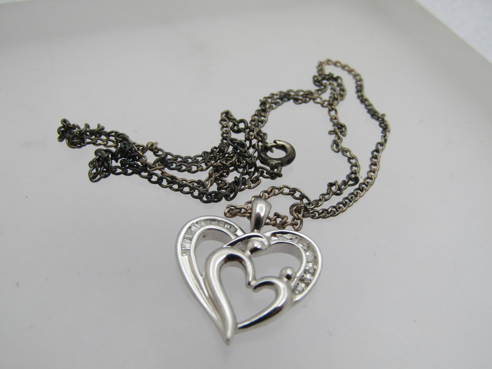 Sterling and Diamond Mother/Child Heart Necklace , 18" - 6