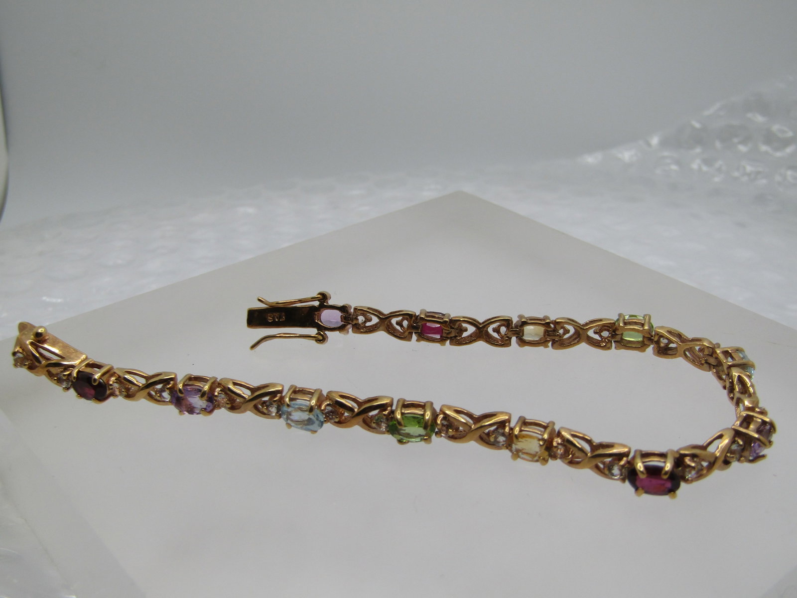 Vintage Vermeil Gemstone Tennis Bracelet, Signed FAS, 7.5" - 5