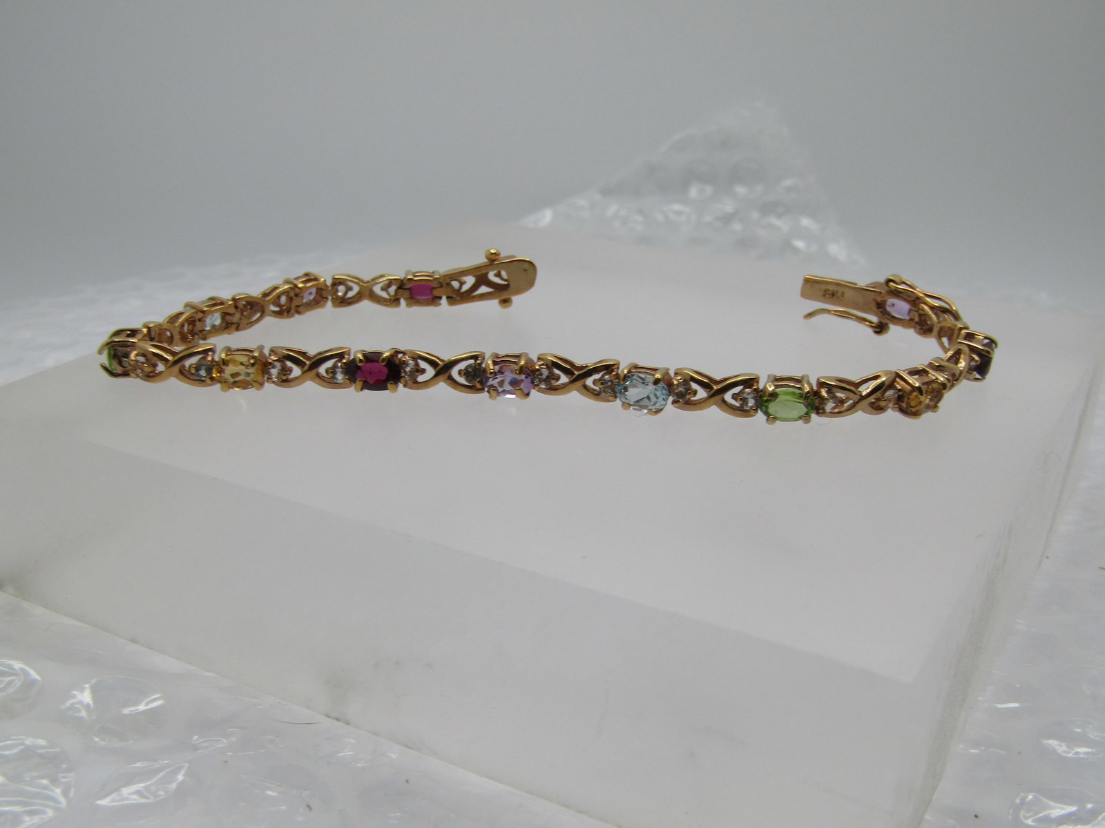 Vintage Vermeil Gemstone Tennis Bracelet, Signed FAS, 7.5" - 6