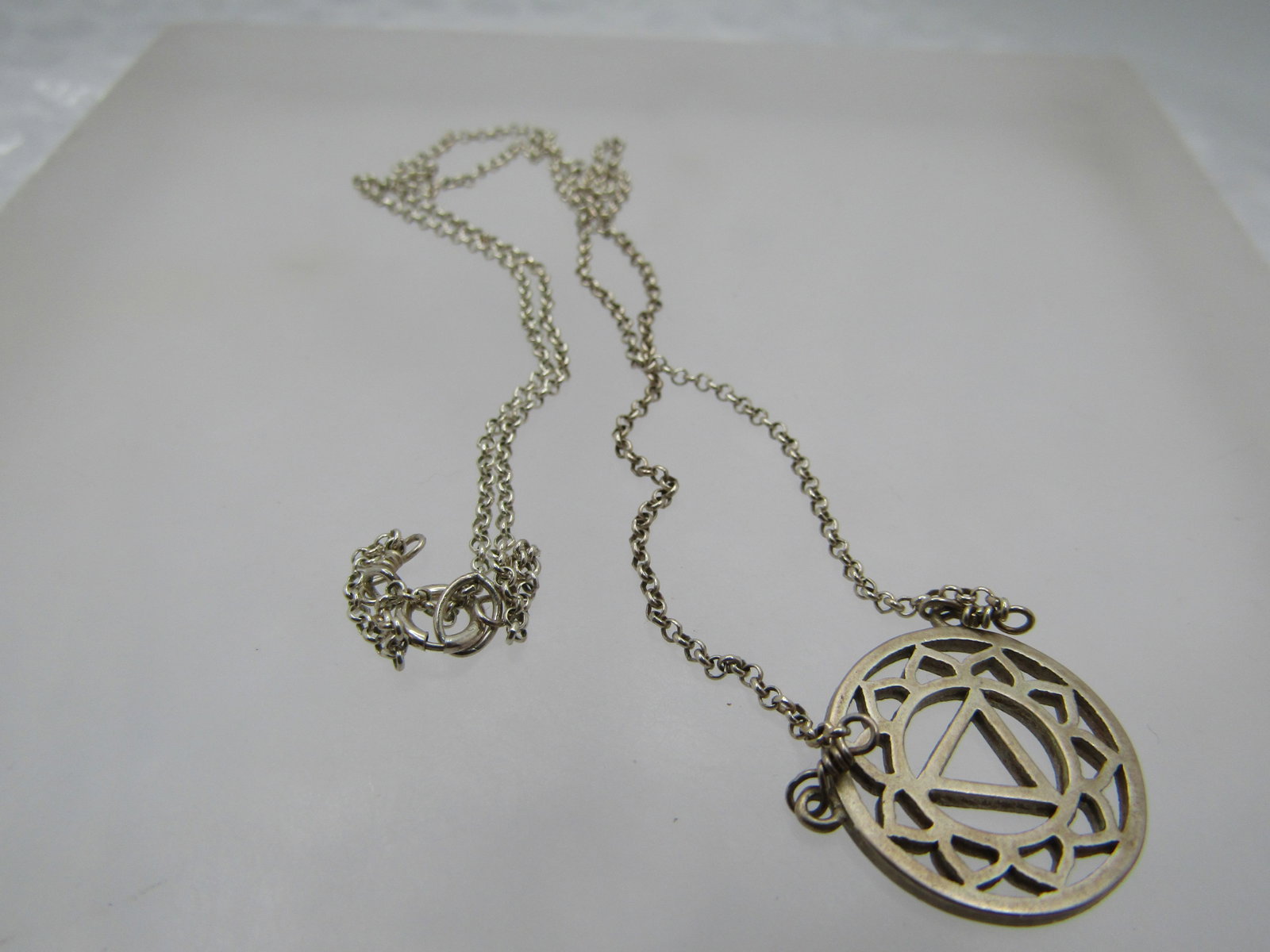 Vintage Sterling Triangular Scrolled Necklace, 18" - 8