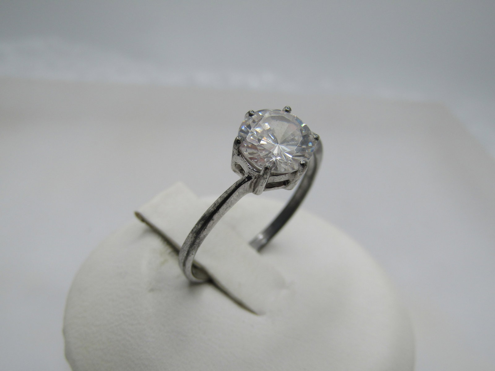 Vintage Sterling Clear CZ Ring, Sz. 8, Engagement. .80 ctw - 2