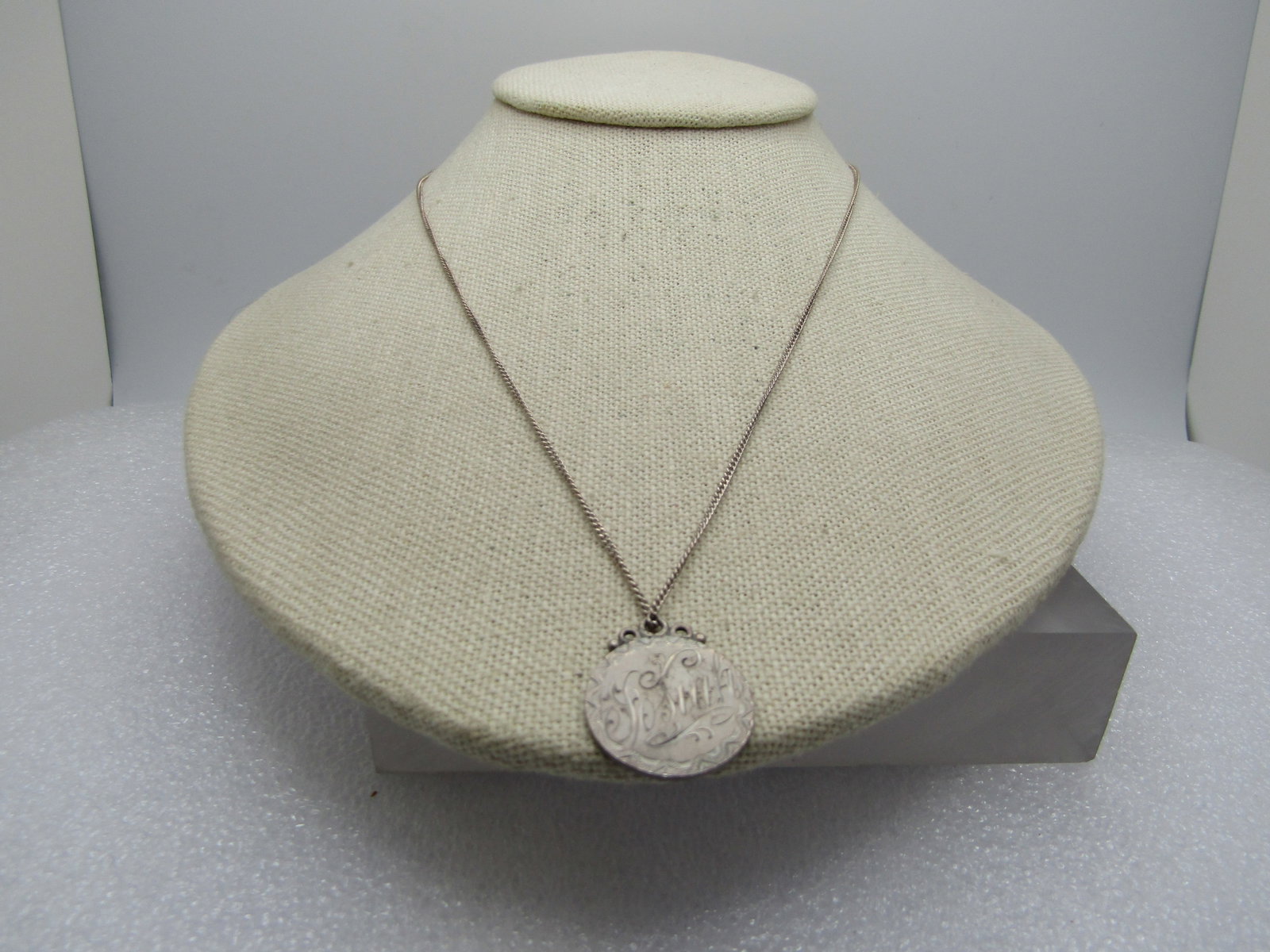 Vintage Sterling Engraved Necklace, Two-sided, Bessie/Josiah, 18" (1 of 7)