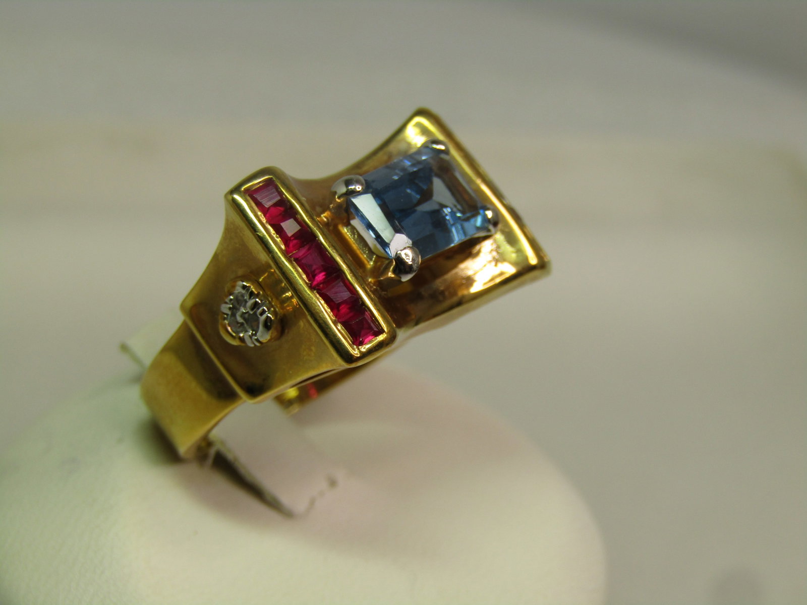 Vintage Sterling Vermeil Ruby/Sapphire Ring, Farrah Fawcett Signed, 1990's, Sz. 6.75. Statement - 2