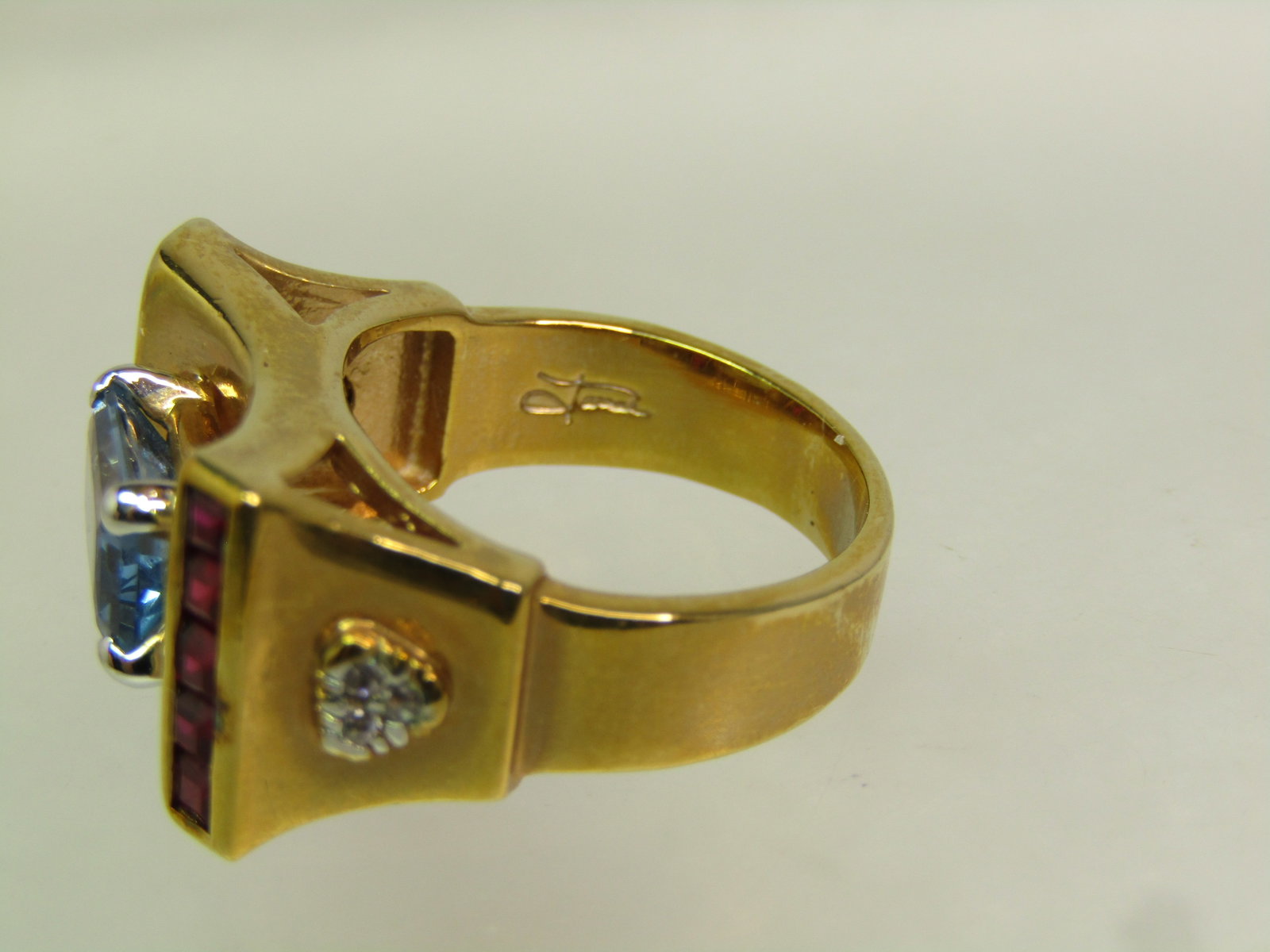 Vintage Sterling Vermeil Ruby/Sapphire Ring, Farrah Fawcett Signed, 1990's, Sz. 6.75. Statement - 4