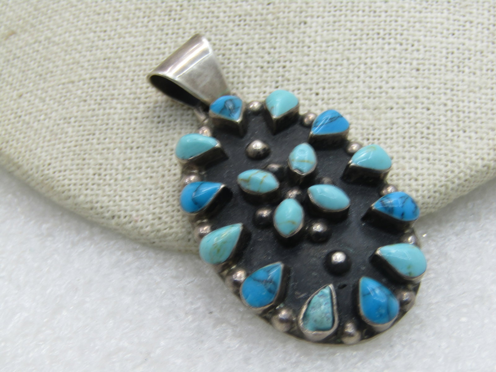 Vintage Sterling Silver Southwestern Turquoise Pendant, 2.25" - 2