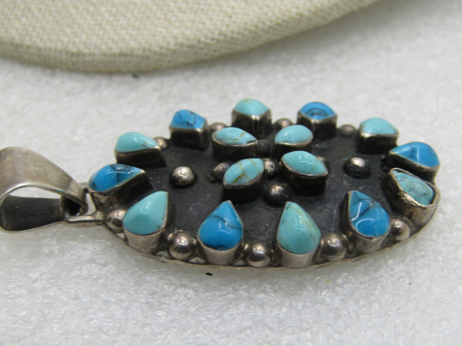 Vintage Sterling Silver Southwestern Turquoise Pendant, 2.25" - 3