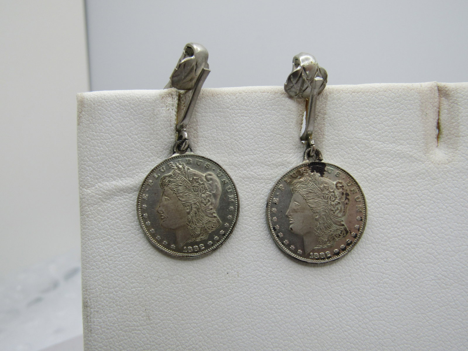 Vintage Sterling Faux 1882 Coin Earrings, Clip, 1960's (1 of 4)