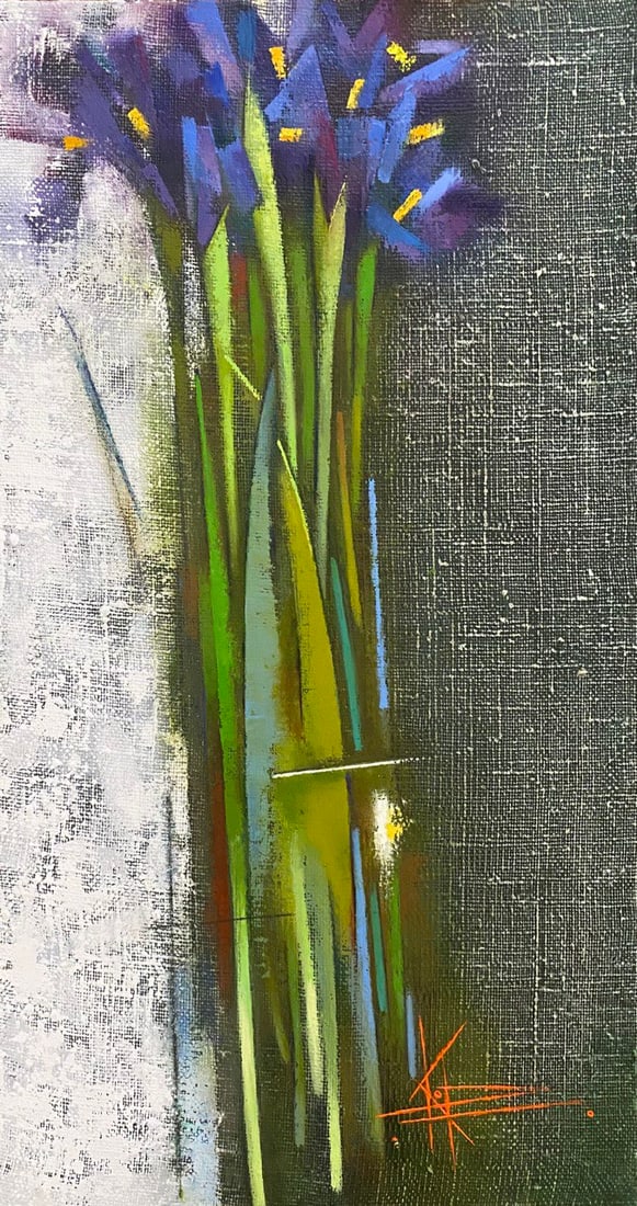 Abstract Oil painting Irises Oksana Kyrylenko: Title: Abstract Oil painting Irises Oksana Kyrylenko Description: 159KOR Painter: Oksana Kyrylenko S?ze: 65x35 cm/25,59x13,77 inches Components: oil, canvas, Original painting from our collection