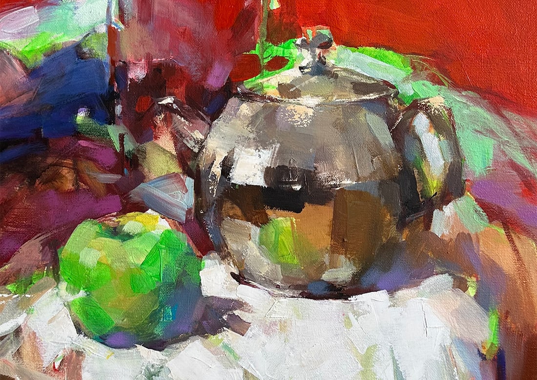 Oil still life painting Green apple Ivan T. - 3