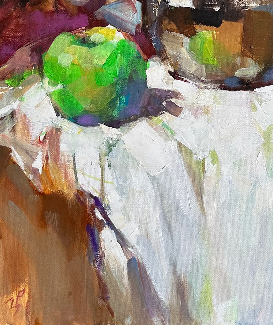 Oil still life painting Green apple Ivan T. - 7