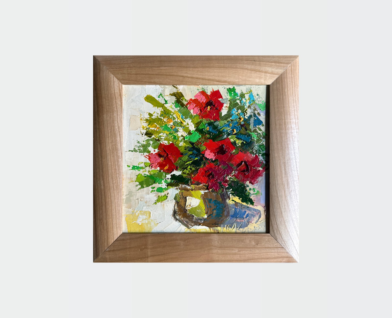 Oil painting with frame Red Flowers K. Leonid - 2