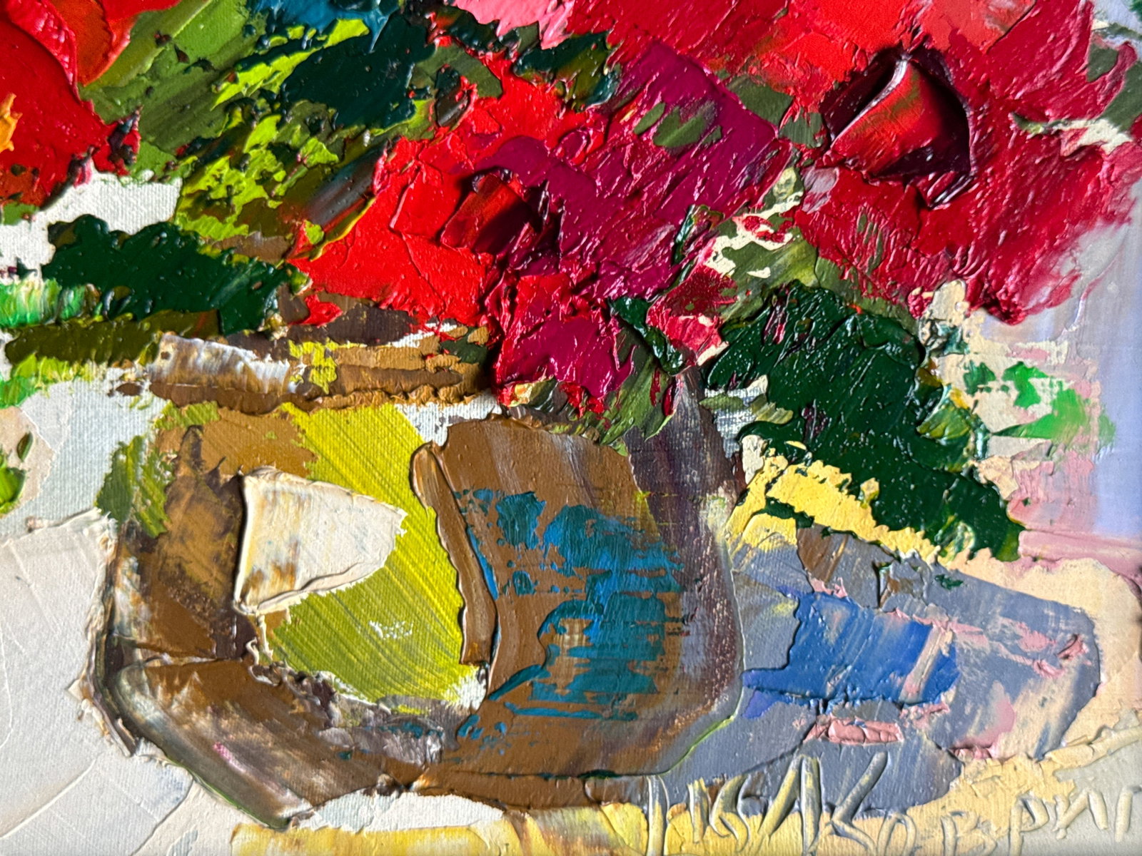 Oil painting with frame Red Flowers K. Leonid - 5