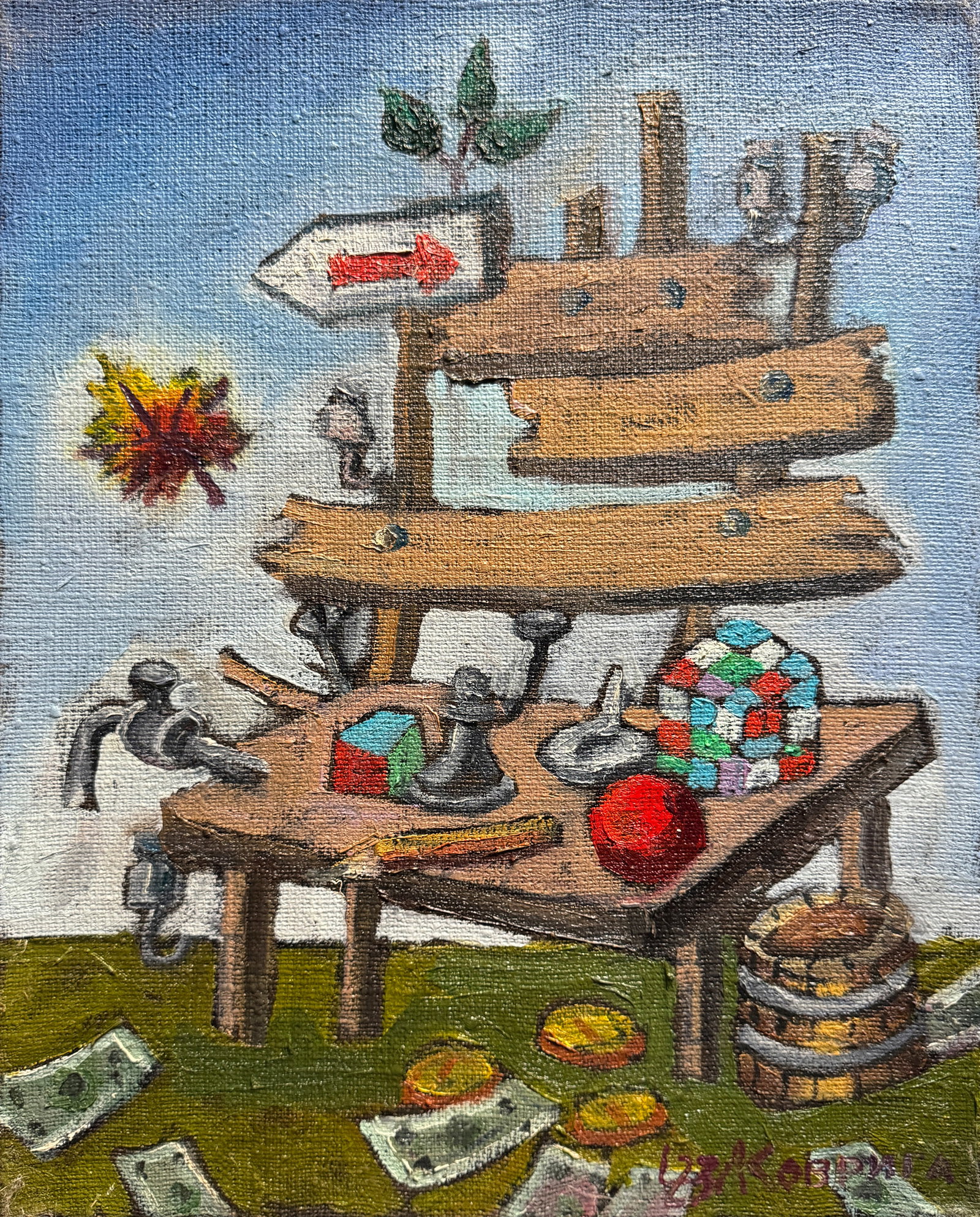 Oil painting with frame Bench K. Leonid: Title: Oil painting with frame Bench K. Leonid Description: 794KK Painter: K. Leonid S?ze: 50x40 cm/ 19.68x15.74 inches Components: oil, canvas Original painting CONDITION: exellent ERA:2023 ARTIST: B