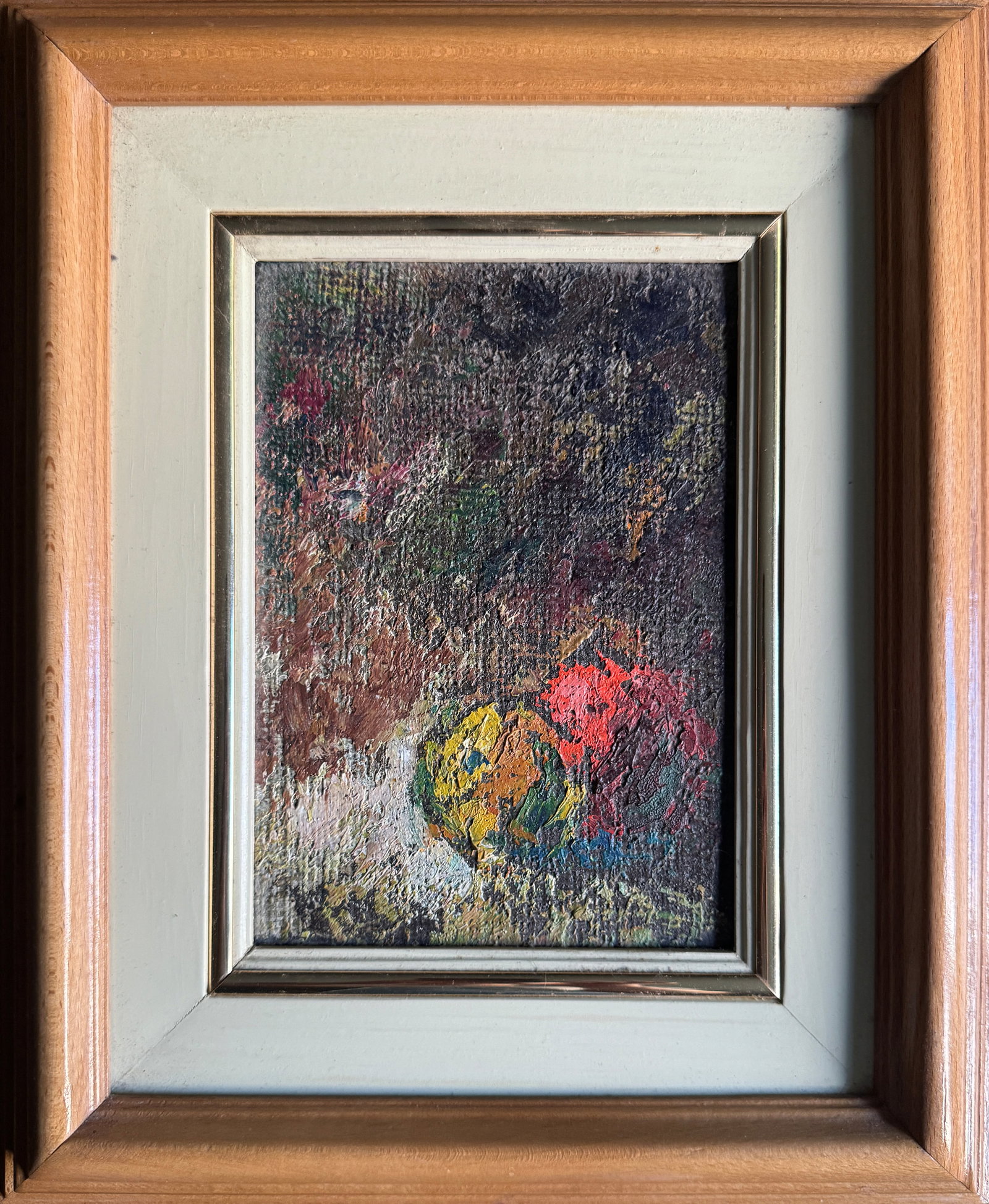 Abstract Oil painting with frame Still life K. Leonid: Title: Abstract Oil painting with frame Still life K. Leonid Description: 944KK Painter: K. Leonid S?ze: 22x15.5 cm/ 8.66x6.1 inches Components: oil, canvas, cardboard Original painting CONDITION: exe