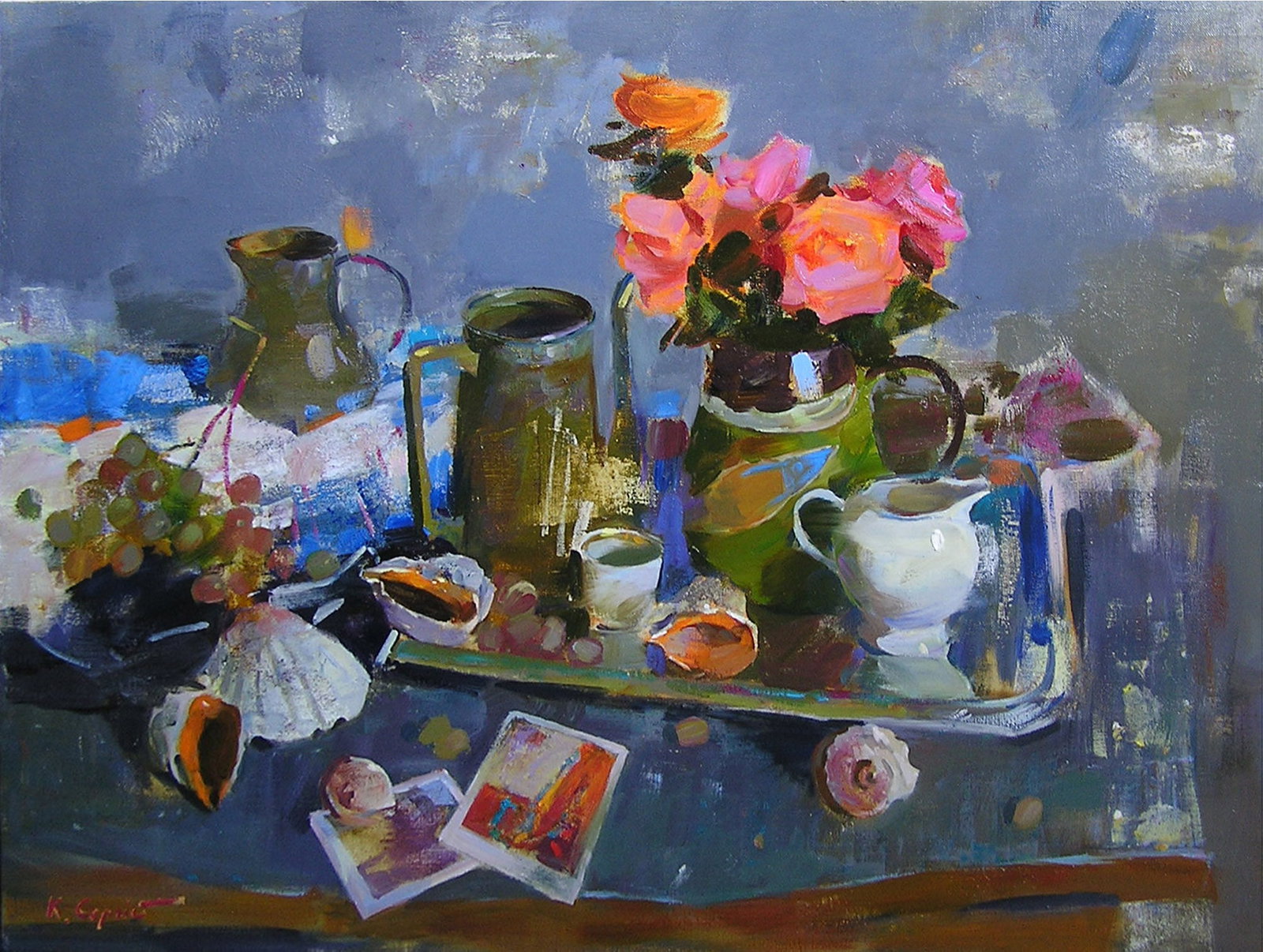 Oil painting Still life with seashells Serg Kovalenko: Title: Oil painting Still life with seashells Serg Kovalenko Description: 63SK Painter: Serg Kovalenko S?ze: 60x80 cm/23.6x31.5 inches Components: oil, canvas Original painting CONDITION: exellent ERA