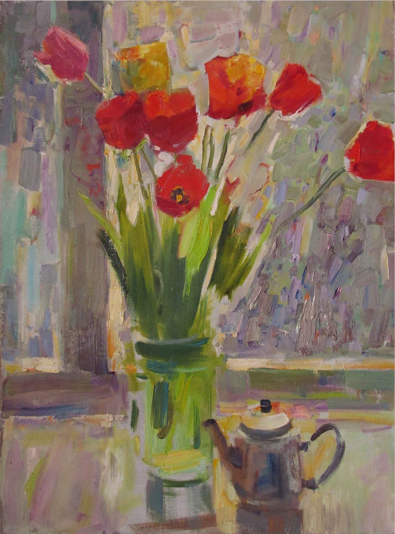 Oil painting tulips Serg Kovalenko: Title: Oil painting tulips Serg Kovalenko Description: 102SK Painter: Serg Kovalenko S?ze: 50x70 cm/19.7x27.6 inches Components: oil, canvas Original painting CONDITION: exellent ERA: modern Graduated