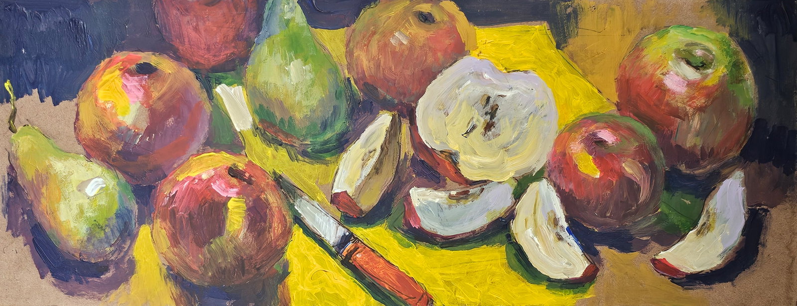Acrylic painting fruit still life Vyacheslav Petrovich Babac: Title: Acrylic painting fruit still life Vyacheslav Petrovich Babac Description: 394BA Painter: Vyacheslav Petrovick Babac S?ze: 18x47 cm/ 7.08x18.5 inches Components: Acrylic, cardboard Original