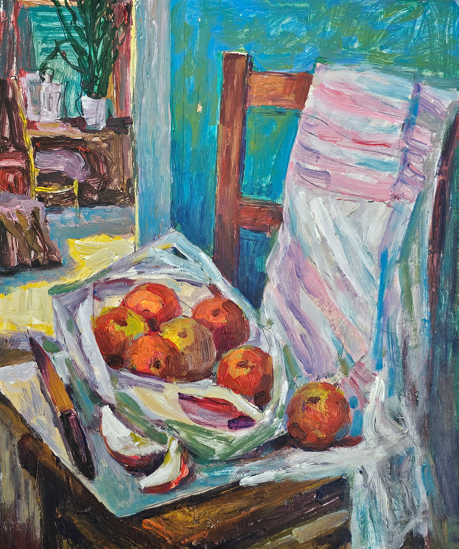 Acrylic painting bought apples Vyacheslav Petrovich Babac: Title: Acrylic painting bought apples Vyacheslav Petrovich Babac Description: 395BA Painter: Vyacheslav Petrovick Babac S?ze: 41x34 cm/ 16.14x13.38 inches Components: Acrylic, cardboard Original paint