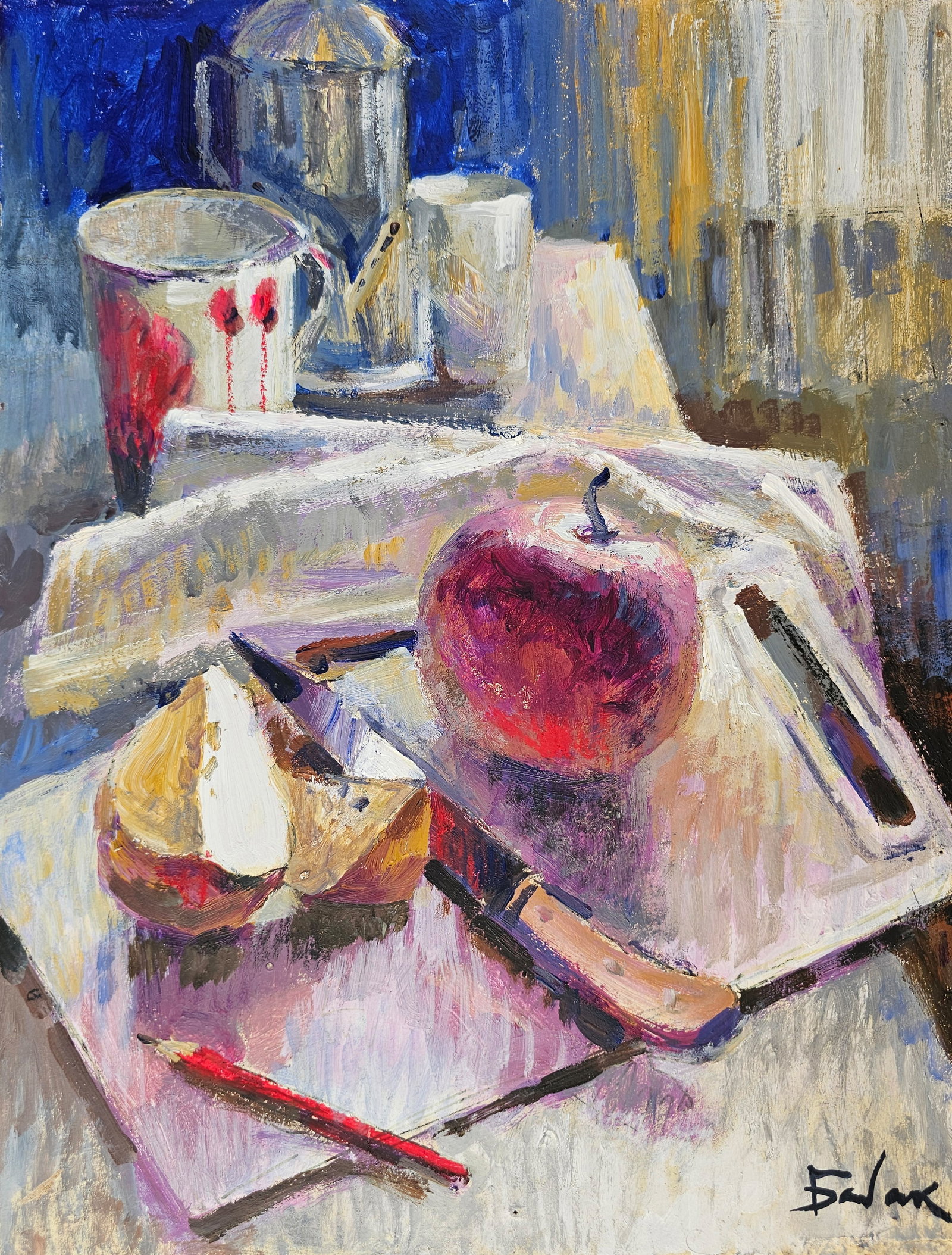 Acrylic painting red apple Vyacheslav Petrovich Babac: Title: Acrylic painting red apple Vyacheslav Petrovich Babac Description: 419BA Painter: Vyacheslav Petrovick Babac S?ze: 42x32 cm/ 16.5x12.59 inches Components: Acrylic, cardboard Original painting f