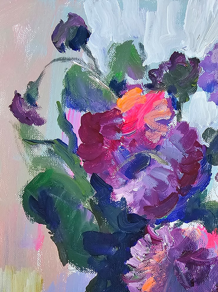 Acrylic still life purple bouquet Vyacheslav Petrovich Babac - 2
