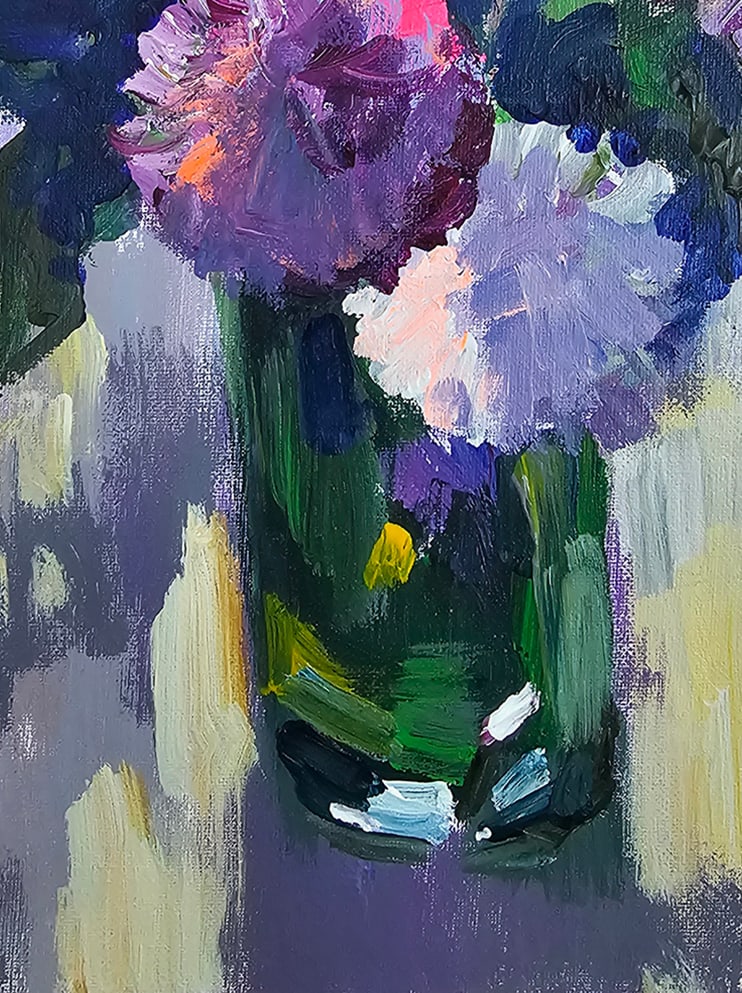 Acrylic still life purple bouquet Vyacheslav Petrovich Babac - 6