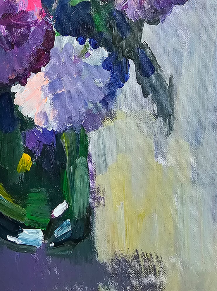 Acrylic still life purple bouquet Vyacheslav Petrovich Babac - 7