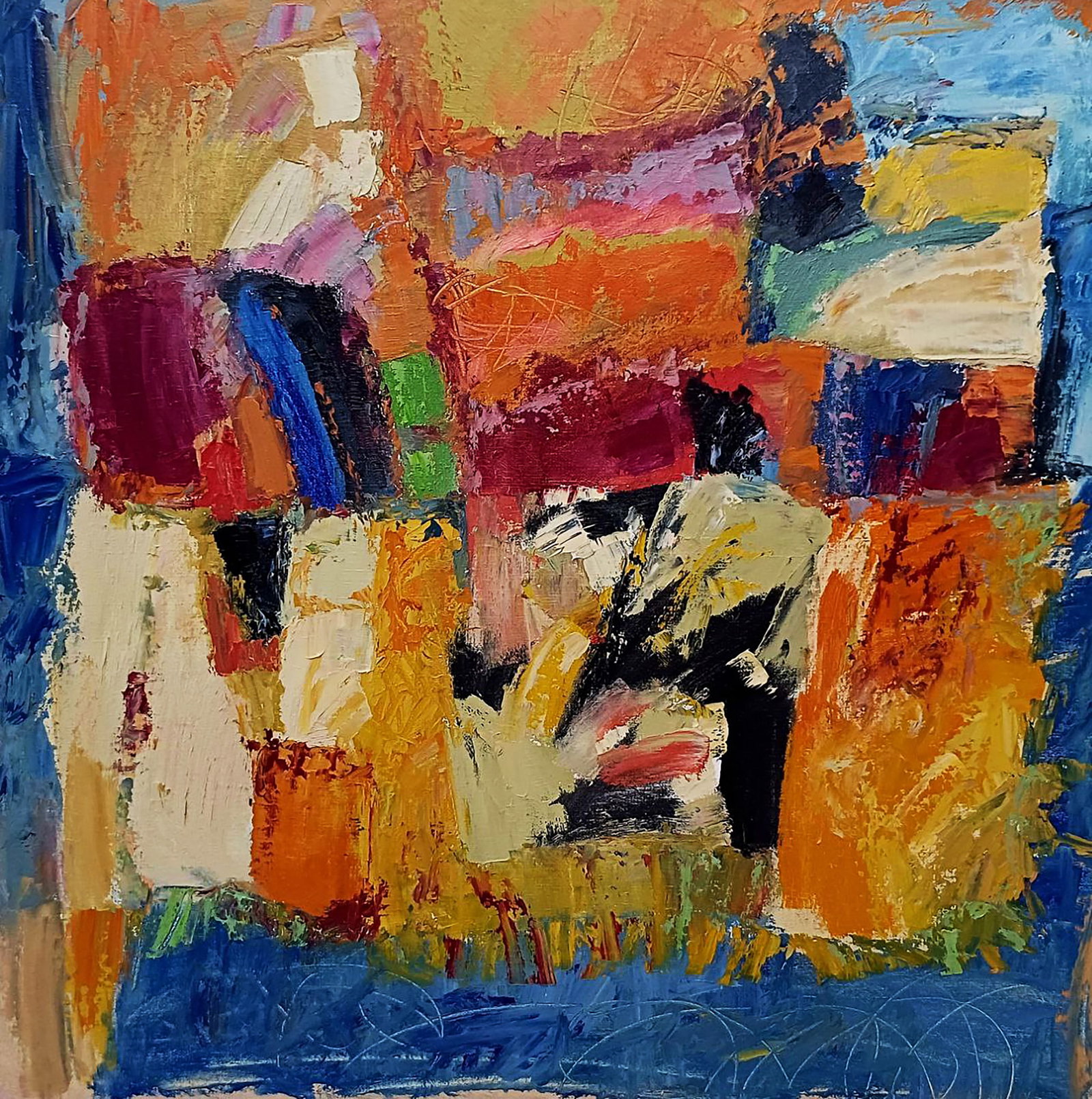 Oil painting Orange-blue composition Tatyana Shulyak: Title: Oil painting Orange-blue composition Tatyana Shulyak Description: 54SHUL Painter: Tatyana Shulyak Size: 58x58 cm/22.83x22.83 inches Components: oil, canvas Original painting CONDITION: