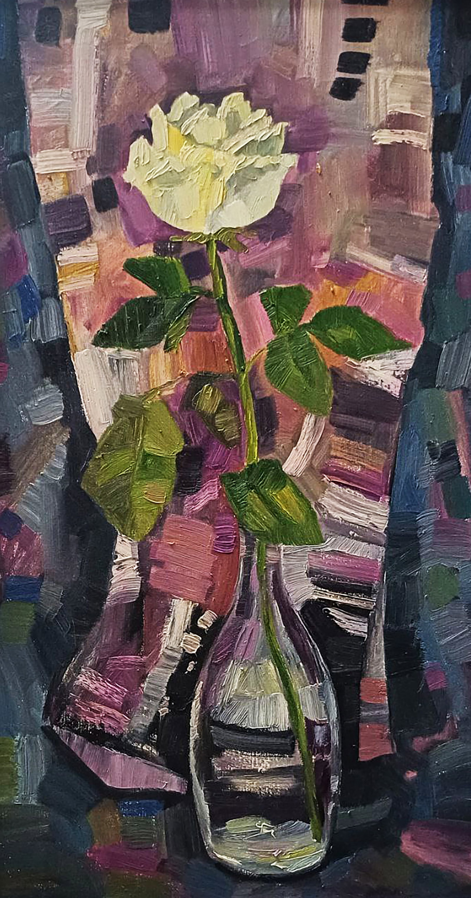 Oil painting White rose Tatyana Shulyak: Title: Oil painting White rose Tatyana Shulyak Description: 57SHUL Painter: Tatyana Shulyak Size: 70x40 cm/27.55x15.74 inches Components: oil, canvas Original painting CONDITION: excellent ARTIST: