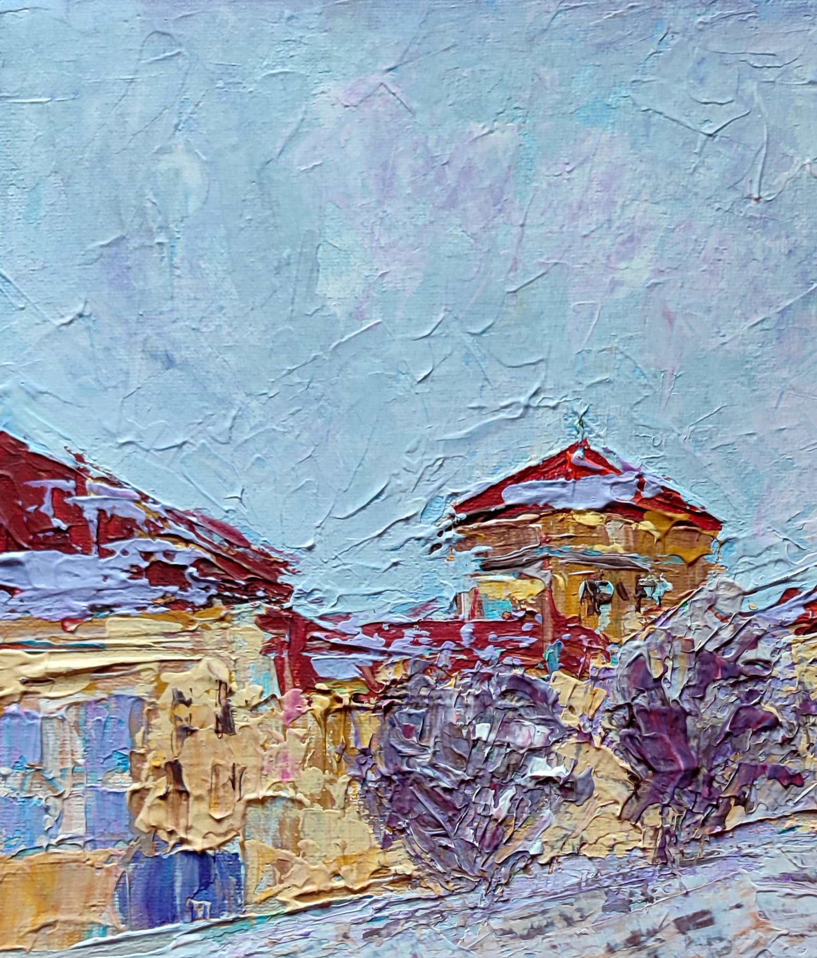 Acrylic painting The city is covered in snow Olena Kirik - 2