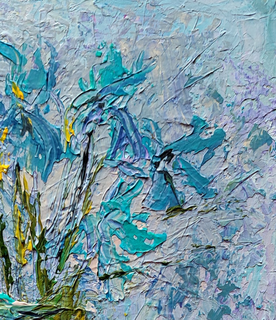 Acrylic painting Irises in a vase Olena Kirik - 3