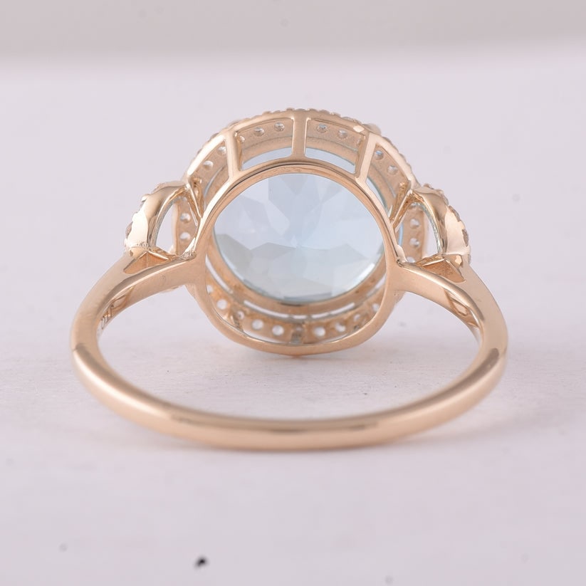 4.80 Ct Round Blue Topaz 9K Gold Ring - 3