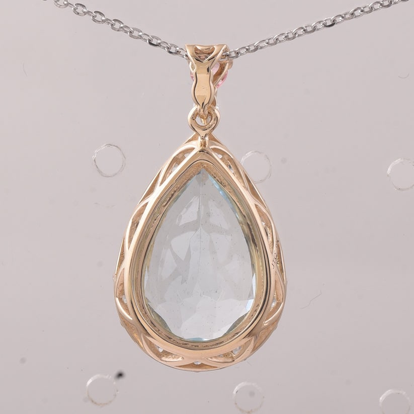 5.20 Ct Pear Aquamarine 9K Gold Pendant - 2