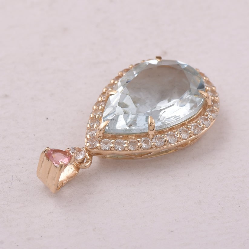 5.20 Ct Pear Aquamarine 9K Gold Pendant - 4