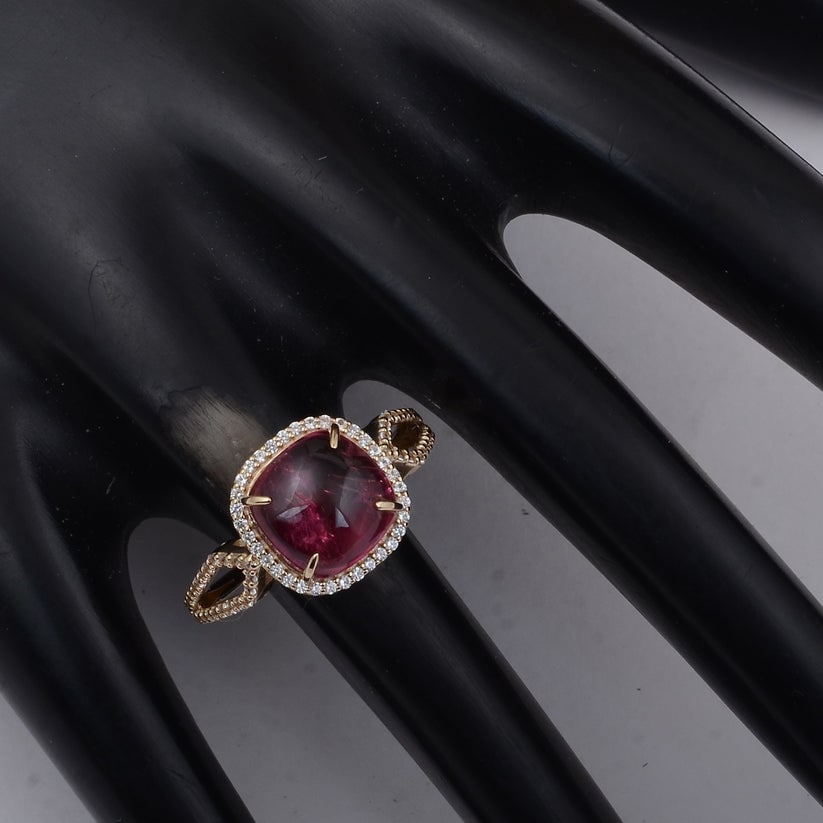 3.93 Ct Cushion Tourmaline 9K Gold Ring - 2