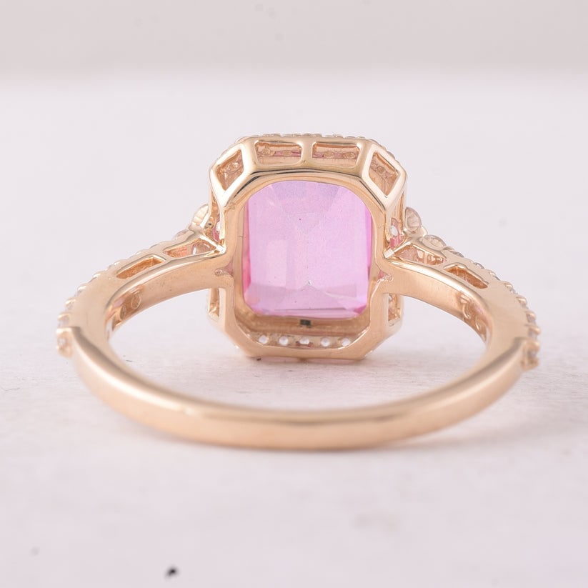 3.49 Ct Octagon Pink Topaz 9K Gold Ring - 3