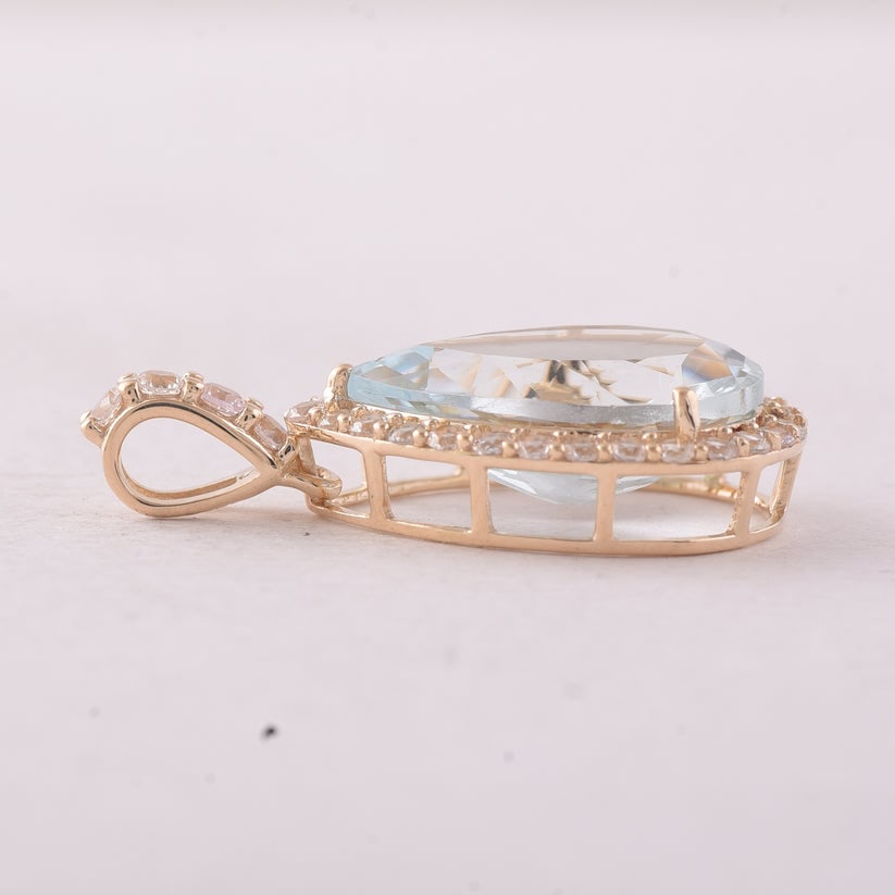 5.49 Ct Pear Aquamarine 9K Gold Pendant - 4
