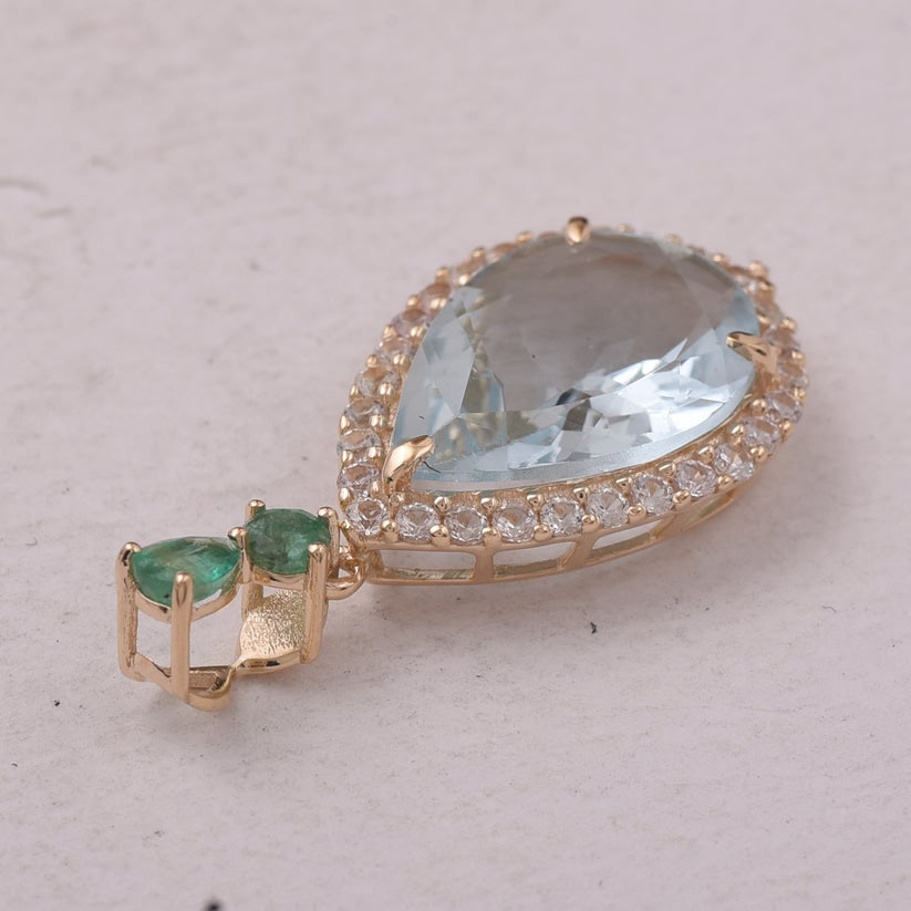 4.59 Ct Pear Aquamarine 9K Gold Pendant - 4