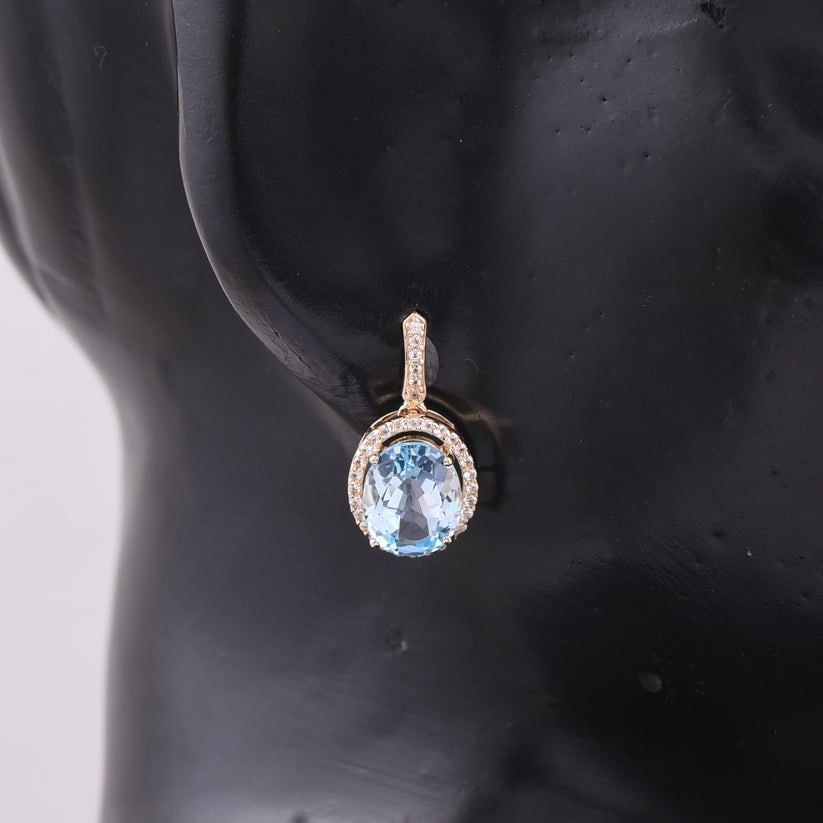 4.75 Ct Oval Blue Topaz 9K Gold Earrings - 2