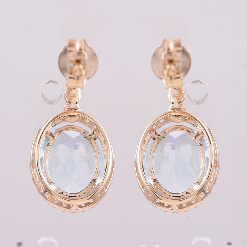 4.75 Ct Oval Blue Topaz 9K Gold Earrings - 3