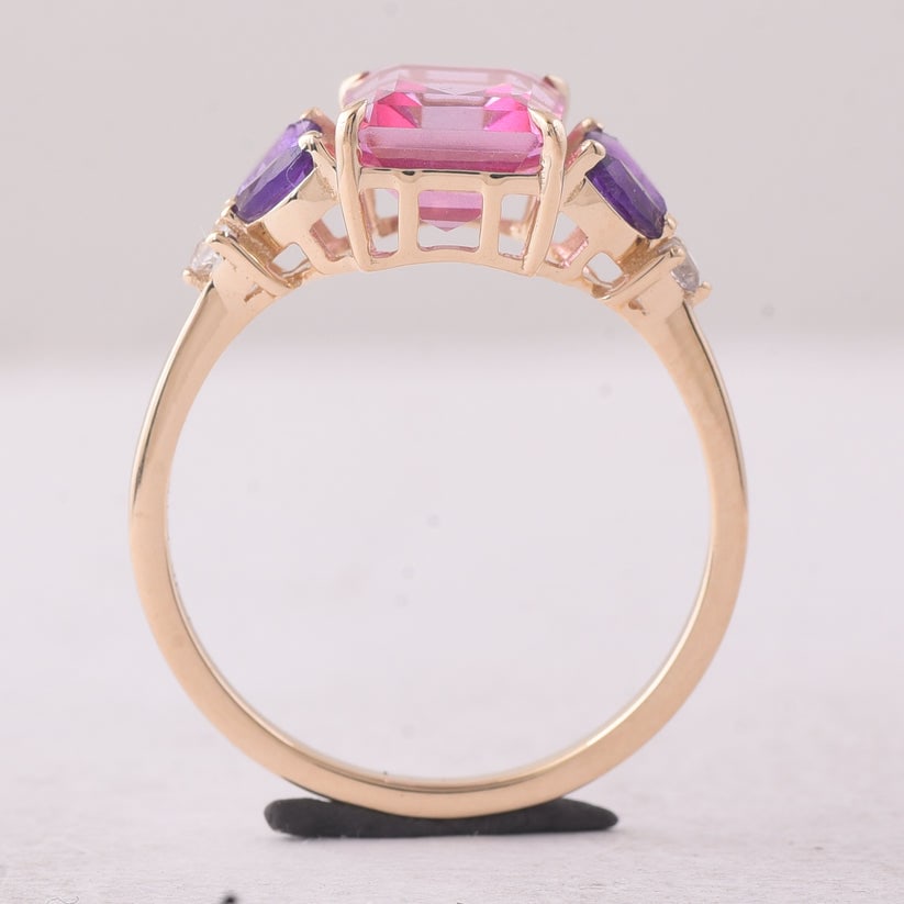 3.07 Ct Octagon Pink Topaz 9K Gold Ring - 4